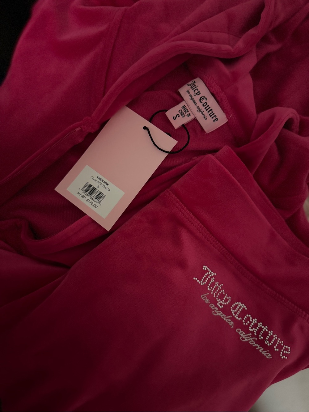 Juicy Couture Fuchsia Velour Hoodie & Pants Set with Rhinestone Logo
